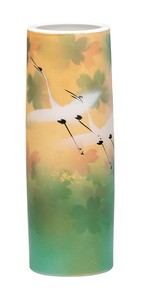 日本の伝統工芸品【九谷焼】 8号花瓶 金箔花群鶴  山田登陽志 (K9-1341) (K8-1237)