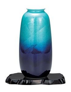 日本の伝統工芸品【九谷焼】 8号寸胴花瓶 銀彩 台付  (K9-1338) (K8-1238)
