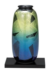 日本の伝統工芸品【九谷焼】 8号花瓶 銀彩夜明け 台付  (K9-1344) (K8-1241)