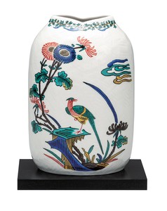 日本の伝統工芸品【九谷焼】 7号花瓶 古九谷花鳥 台付  (K9-1357) (K8-1254)