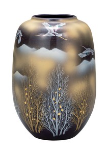 日本の伝統工芸品【九谷焼】 8号花瓶 金雲鶴木立   (K9-1362) (K8-1260)