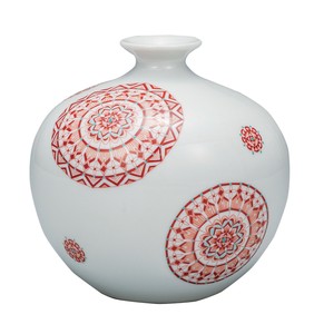 日本の伝統工芸品【九谷焼】 5.2号花瓶 赤絵丸紋  大志窯 (K9-1381) (K8-1279)