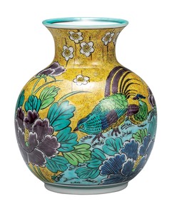 日本の伝統工芸品【九谷焼】 6.5号花瓶 吉田屋花鳥   (K9-1385) (K8-1284)