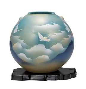 日本の伝統工芸品【九谷焼】 7号花瓶 雲海鶴 台付  (K9-1394) (K8-1292)