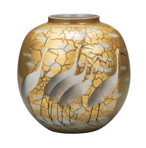 日本の伝統工芸品【九谷焼】 8号花瓶 金箔鶴  山田登陽志 (K9-1406) (K8-1303)