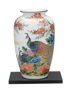 日本の伝統工芸品【九谷焼】 10号花瓶 牡丹孔雀 台付  (K9-1410) (K8-1311)