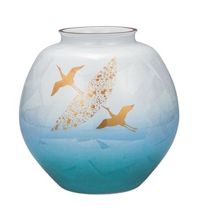 日本の伝統工芸品【九谷焼】 10号花瓶 銀彩金鶴   (K9-1416) (K8-1317)