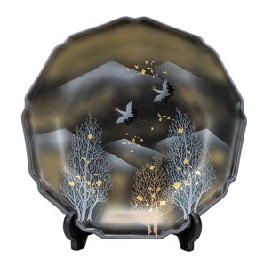日本の伝統工芸品【九谷焼】 10号飾皿 天目木立鶴 皿立付  (K9-1422) (K8-1325)