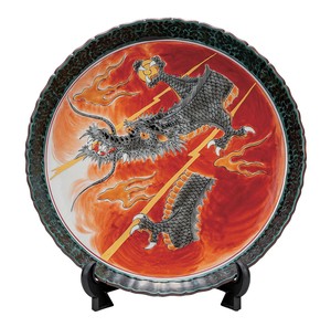 日本の伝統工芸品【九谷焼】 10号飾皿 昇竜 皿立付 福田良則 (K9-1427) (K8-1332)