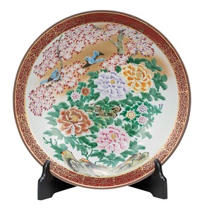 日本の伝統工芸品【九谷焼】 10号飾皿 牡丹鳥 皿立付 光崖窯 (K9-1428) (K8-1334)