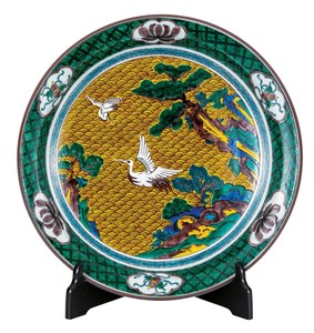 日本の伝統工芸品【九谷焼】 12号飾皿 吉田屋鶴 皿立付  (K9-1433) (K8-1337)