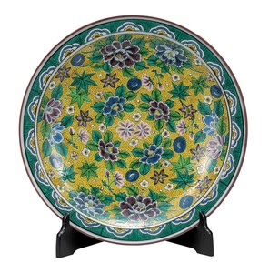 日本の伝統工芸品【九谷焼】 12号飾皿 吉田屋風花詰 皿立付  (K9-1435) (K8-1339)