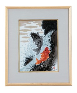 日本の伝統工芸品【九谷焼】 陶額 鯉の滝登り  福田良則 (K9-1454) (K8-1356)