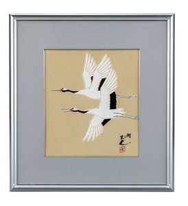 日本の伝統工芸品【九谷焼】 陶額 金彩双鶴  谷敷正人 (K9-1456) (K8-1357)