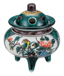 日本の伝統工芸品【九谷焼】 3号豆香炉 青九谷花鳥   (K9-1463) (K8-1364)