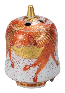 日本の伝統工芸品【九谷焼】 3号香炉 赤絵鳳凰  福田良則 (K9-1473) (K8-1375)