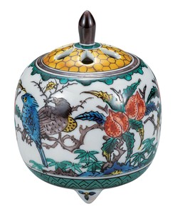 日本の伝統工芸品【九谷焼】 3.5号香炉 古九谷花鳥   (K9-1495) (K8-1397)