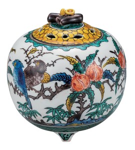 日本の伝統工芸品【九谷焼】 3.5号香炉 古九谷花鳥   (K9-1508) (K8-1401)