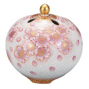 日本の伝統工芸品【九谷焼】 3.2号香炉 金襴手桜  福田良則 (K9-1515) (K8-1427)