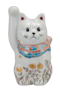日本の伝統工芸品【九谷焼】 K8-1440 3号招き猫 お花畑