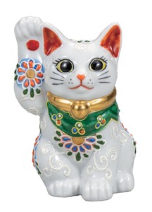 日本の伝統工芸品【九谷焼】 K8-1444 4号招き猫 白盛
