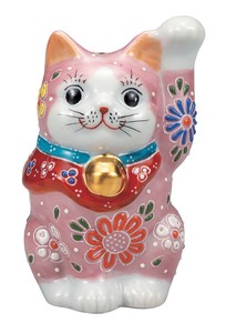 日本の伝統工芸品【九谷焼】 3.3号招き猫 桃盛   (K9-1561) (K8-1449)
