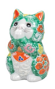 日本の伝統工芸品【九谷焼】 K8-1452 2.7号お祈り猫 緑盛