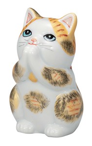 日本の伝統工芸品【九谷焼】 2.7号お祈り猫 金彩三毛   (K9-1588) (K8-1453)