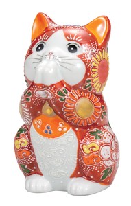 日本の伝統工芸品【九谷焼】 K8-1463 3.8号お祈り猫 赤盛