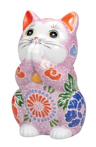 日本の伝統工芸品【九谷焼】 K8-1464 3.8号お祈り猫 ピンク盛