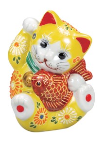 日本の伝統工芸品【九谷焼】 K8-1472 3.8号鯛招き猫 黄盛