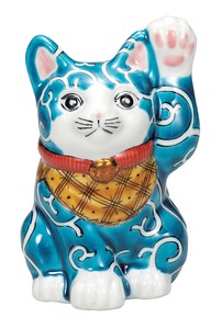 日本の伝統工芸品【九谷焼】 4号招き猫 色絵唐草  佐藤剛志 (K9-1629) (K8-1480)