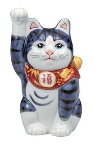 日本の伝統工芸品【九谷焼】 4号招き猫 紫釉彩   (K9-1550) (K8-1481)