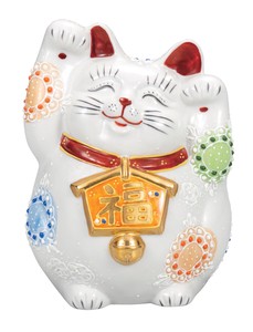 日本の伝統工芸品【九谷焼】 K8-1483 4.5号絵馬招き猫 白盛