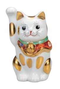 日本の伝統工芸品【九谷焼】 K8-1490 4号招き猫 金ブチ