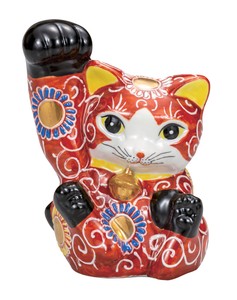 日本の伝統工芸品【九谷焼】 K8-1496 4.5号手長招き猫 赤盛