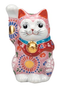 日本の伝統工芸品【九谷焼】 4号招き猫 桃盛   (K9-1585) (K8-1500)