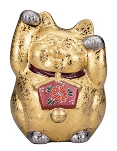 日本の伝統工芸品【九谷焼】 K8-1522 4.5号絵馬招き猫 金