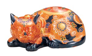 日本の伝統工芸品【九谷焼】 K8-1532 5号眠り猫 紺盛
