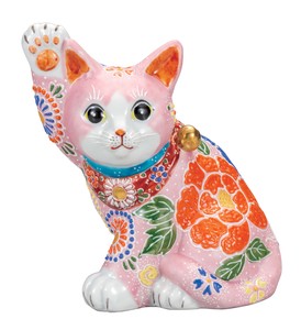 日本の伝統工芸品【九谷焼】 K8-1540 5.5号招き猫 ピンク盛