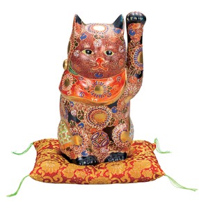日本の伝統工芸品【九谷焼】 K8-1554 8号招き猫 盛 布団付