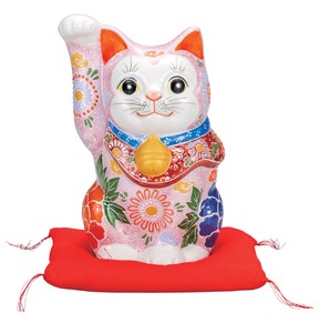 日本の伝統工芸品【九谷焼】 K8-1555 7号招き猫 ピンク盛 布団付