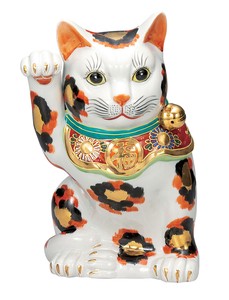 日本の伝統工芸品【九谷焼】 10号招き猫 金三毛   (K9-1666) (K8-1565)