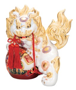 日本の伝統工芸品【九谷焼】 K8-1665 9号宝獅子 白盛 房付