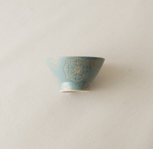 【波佐見焼　日本製　茶碗手描き　藍染窯　】ステッチ　茶碗　グリーン