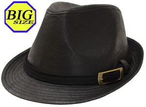 【大きいサイズ帽子 最大約65cm】中折れハット 中折れ帽子 クラック合皮 ブラック