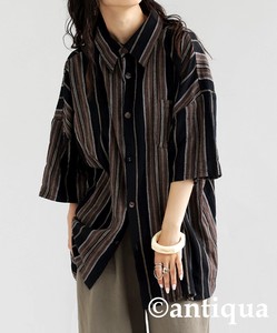 Antiqua Button Shirt/Blouse Long Sleeves Stripe Tops Ladies'