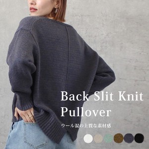 Sweater/Knitwear Pullover Knitted Slit Long Sleeves Back Tops Autumn/Winter