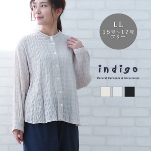 ボーダーストレッチ ブラウス 長袖 ボトルネック LL 大きいサイズ ミセス 春 夏 indigo インディゴ