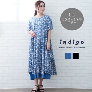 フラワープリント ワンピース 綿 LL 大きいサイズ ミセス ゆったり 春 夏 indigo インディゴ